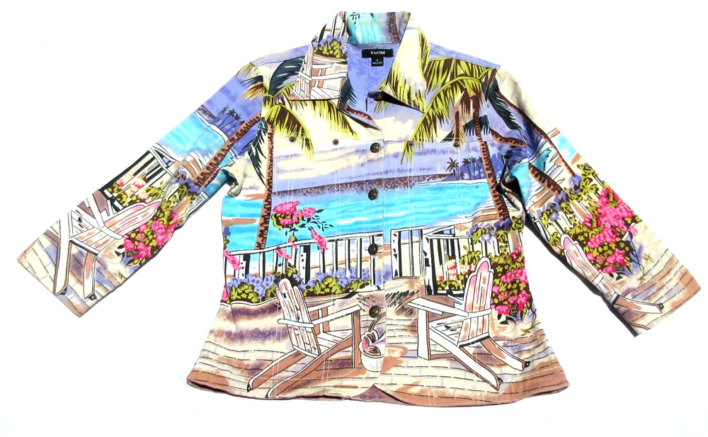 KAKTUS S Tropical Summertime Palm Tree Art Longsleeve Button Jacket Coat -Small